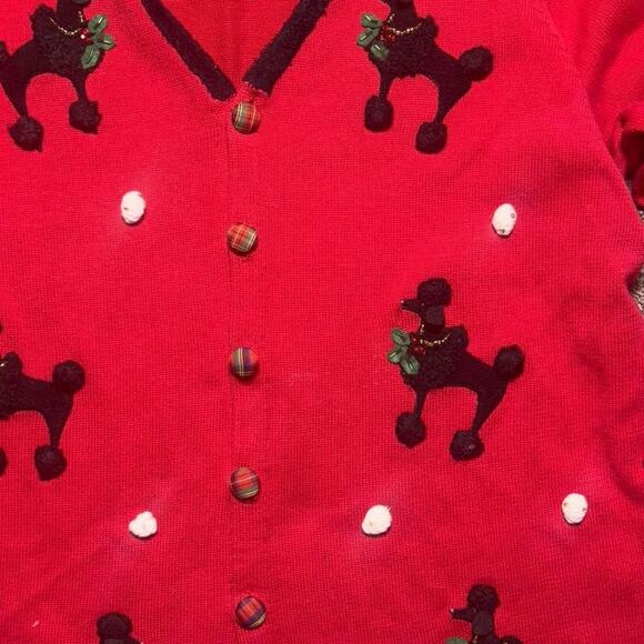 Quacker factory red poodle Christmas cardigan (missing 1 button) - Picture 6 of 8